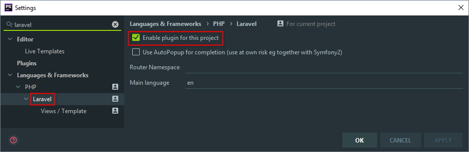 Enable Laravel Plugin