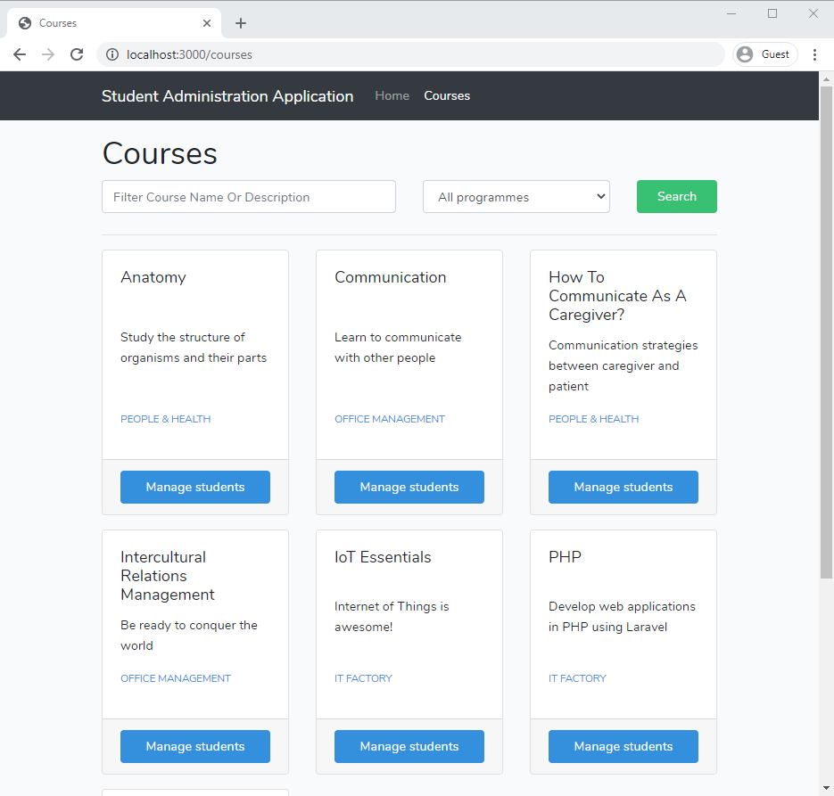 Dashboard courses