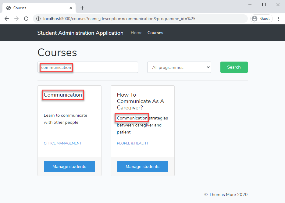 Dashboard courses filter web