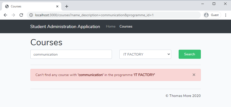 Dashboard courses filter web programme