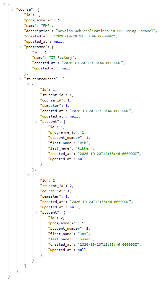 course json result