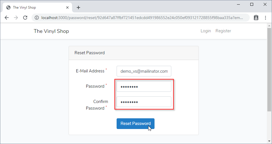 Reset password form