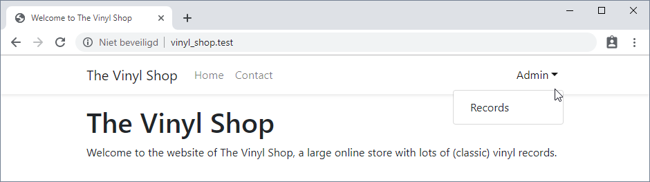 Vinyl Shop Home Page with navigation bar