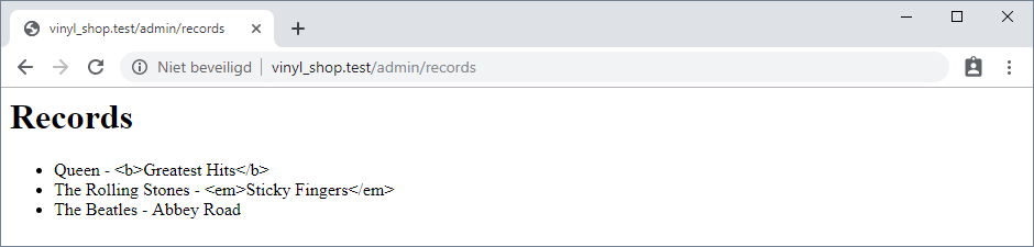 Vinyl Shop records view with XSS prevention