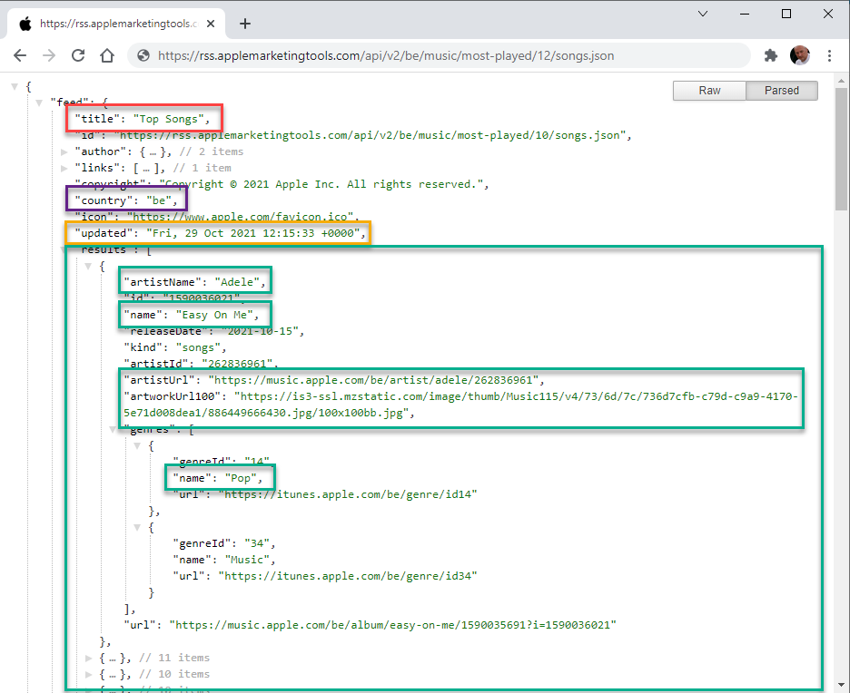 iTunes JSON response