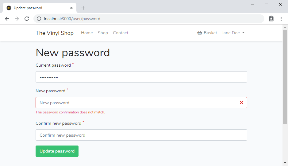 Password confirmation error